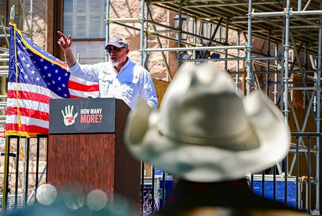U.S. Rep. Chip Roy, R-Austin, addresses the crowd at a rally calling for border security at the state Capitol in Austin on April 29, 2023. Roy and U.S. Rep. Tony Gonzales, R-San Antonio, have clashed over border security proposals. - Texas Tribune / Jack Myer