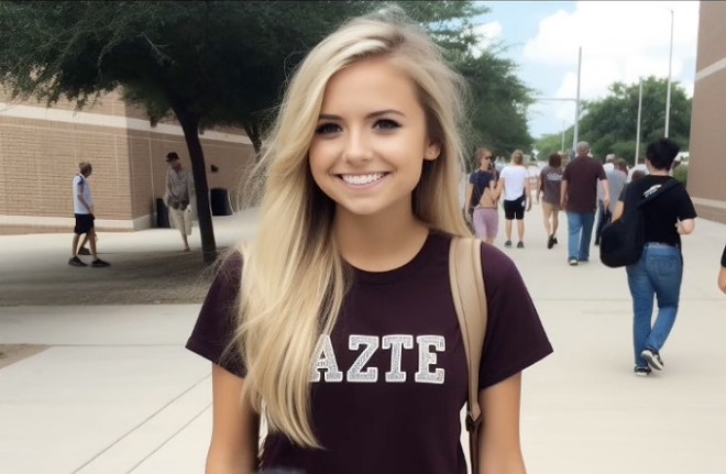An AI generated image of the typical Texas A&M student. Texas Humor speculates that her name could be Braxton or Shane. - Screengrab / TikTok @TexasHumor