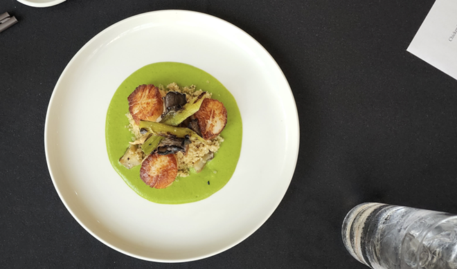 A scallop and asparagus dish shows off San Antonio chef Robert Cantu's artistic plating. - Courtesy Photo / Nomad Chef