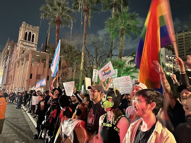 LGBTQ+ and allies take to the streets of San Antonio to counter-protest and armed group picketing a drag show last December. - Michael Karlis