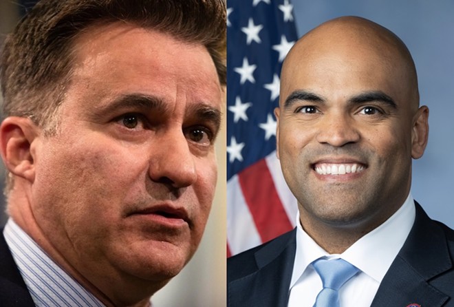 From left: State Sen. Roland Gutierrez, D-San Antonio, and U.S. Rep. Colin Allred, D-Dallas, are running to be the Democratic nominee to face U.S. Sen. Ted Cruz in the 2024 election. - Evan L'Roy / The Texas Tribune (left) | Wikimedia Commons / Ike Hayman (right)