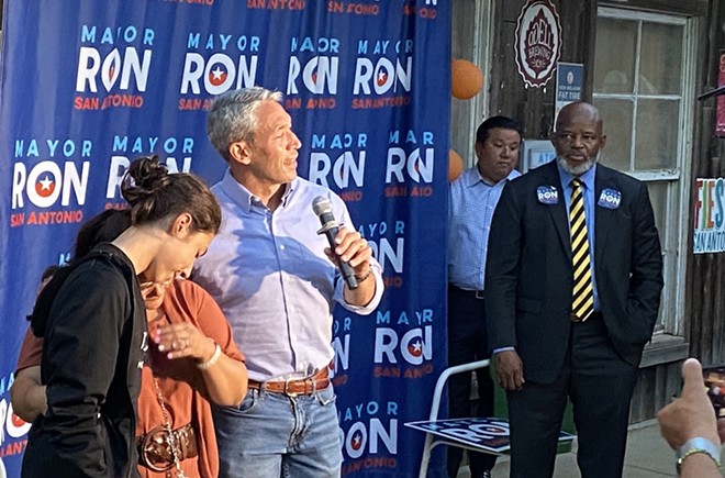 Mayor Ron Nirenberg hugs his family after he wins his fourth and final term as San Antonio mayor. - Sanford Nowlin