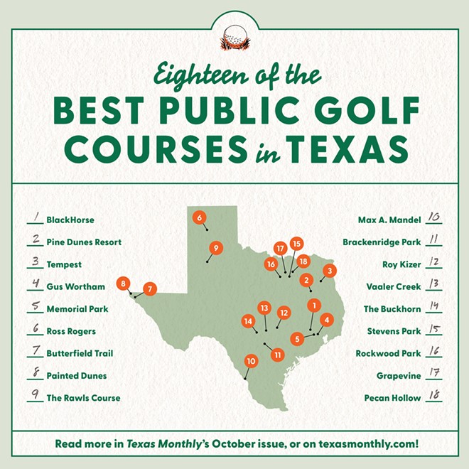 The best 18 public golf courses list in no particular order, according to Texas Monthly. - Courtesy of Texas Monthly