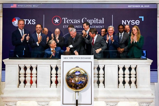 Texas Gov. Greg Abbott rings the closing bell at the New York Stock Exchange on Thursday. - X / @GregAbbott_TX