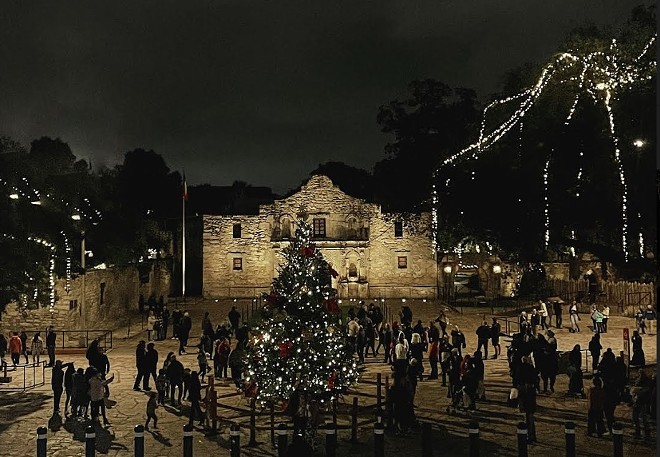 The trees around the Alamo are wrapped with Christmas lights each year. - Courtesy Photo / Alamo Trust