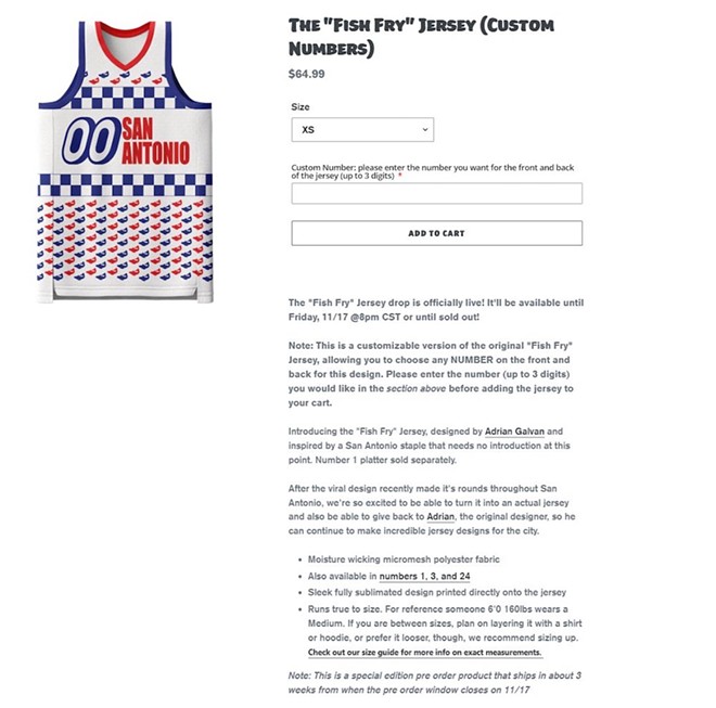 The original posting for the "Fish Fry" jersey that has since been deleted from Wade and Williamson's website. - Screengrab / Wade and Williamson