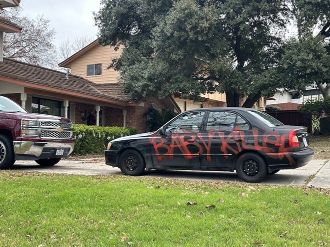 The words "baby killer" were spray painted on a vehicle reportedly belonging to 19-year-old Christopher Preciado. - Michael Karlis