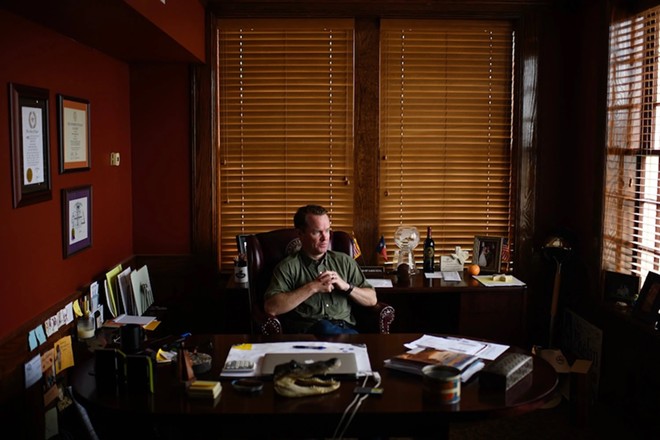 Texas House Speaker Dade Phelan at his office in Beaumont. Deep fissures within the Republican Party have placed Phelan as the No. 1 enemy of Texas’ far-right conservatives. - Texas Tribune / Mark Felix