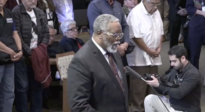 Pastor Patrick Jones speaks at Thursday's council meeting. - Screenshot / City of San Antonio