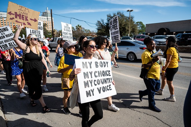 Women march through downtown San Antonio during a protest against Texas' abortion ban. - Jaime Monzon