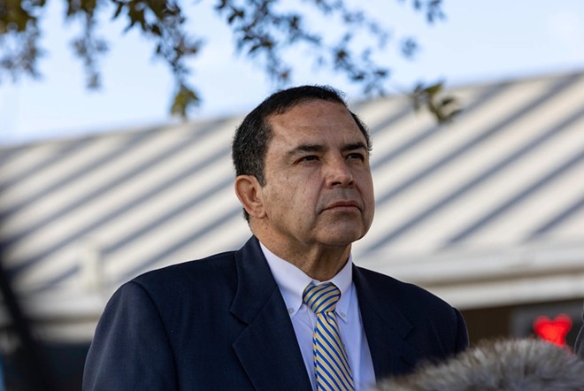 U.S. Rep. Henry Cuellar, D-Laredo, speaks about the U.S.-Mexico border at the World Trade Bridge at a news conference in Laredo on Feb. 17, 2023. - Texas Tribune / Michael Gonzalez