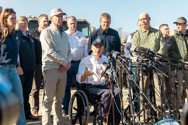 Texas Gov. Greg Abbott holds a press conference in on the U.S.-Mexico border with other Republican governors. - Courtesy Photo / Texas Governor's Office
