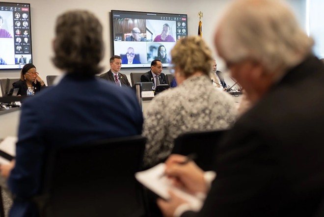 Texas Medical Board President Sherif Zaafran, M.D., speaks during a board meeting in the George H.W. Bush Building in Austin on March 22, 2024. - Texas Tribune / Maria Crane