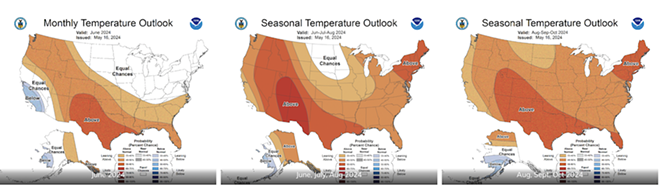 NOAA Seasonal Temperature Outlooks for June through October, 2024. - NOAA