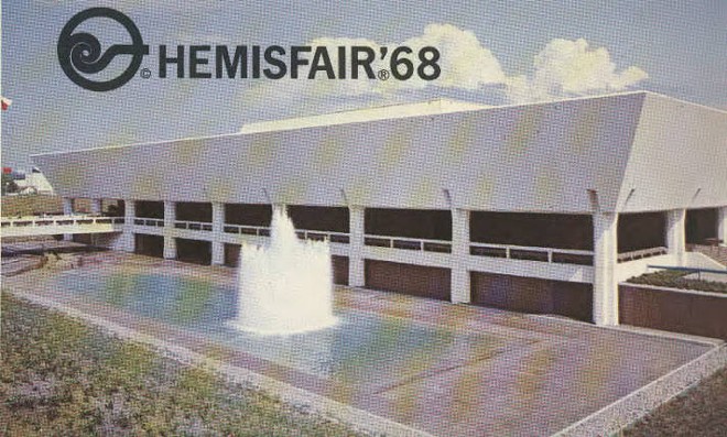 The Institute of Texan Cultures, which was built as part of HemisFair '68, is shown off on this vintage postcard. - UTSA Libraries Digital Collections / San Antonio Fair, Inc. Records, MS 031