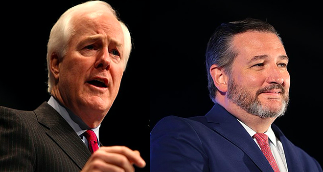 U.S. Sens. John Cornyn and Ted Cruz (left to right) raked in more campaign contributions from the oil industry than any other senator but Mitt Romney, a two-time presidential candidate. - Wikimedia Commons / Gage Skidmore