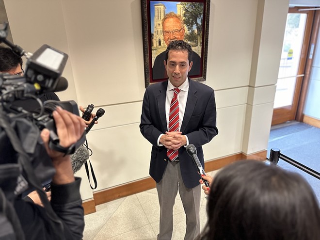 San Antonio District 10 Councilman Marc Whyte speaks to reporters following council's censure vote in January. - Michael Karlis