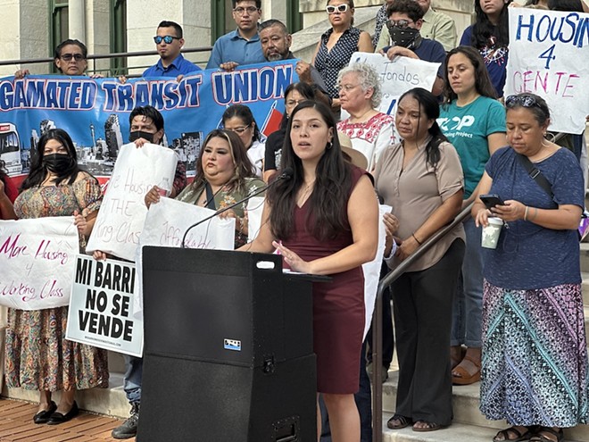 District 5 City Councilwoman Teri Castillo speaks about affordable housing during a press conference Wednesday on the steps of City Hall. - Michael Karlis