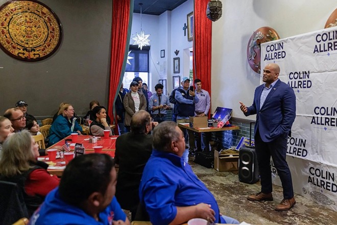 U.S. Rep. Colin Allred, D-Dallas, speaks to supporters during a stop for his U.S. Senate campaign in McAllen on Feb. 17, 2024. - Texas Tribune / Michael Gonzalez