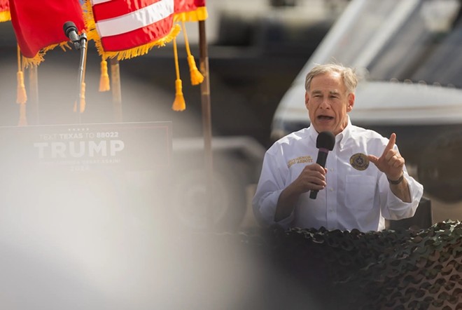 Gov. Greg Abbott delivers opening remarks at a speaking event where he announced his endorsement for President Donald Trump in his reelection campaign, in Edinburg, on Nov. 19, 2023. - Texas Tribune / Eddie Gaspar