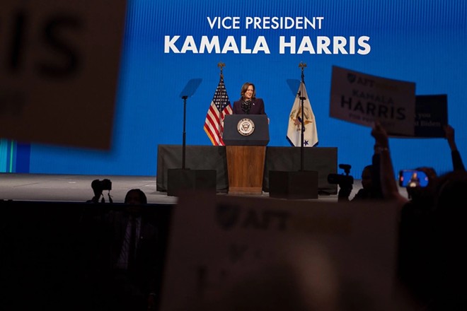 ent Kamala Harris gave the keynote speech at the American Federation of Teachers’ 88th national convention at the George R. Brown Convention Center in Houston on Thursday. - Texas Tribune / Danielle Villasana