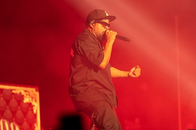 Ice Cube spits rhymes during a 2022 appearance in San Antonio as part of the Mount Westmore tour. - Jaime Monzon