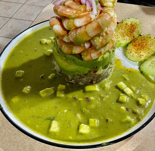 The shrimp tower at Aguachile is worth its hefty price tag of over $22. – Ron Bechtol