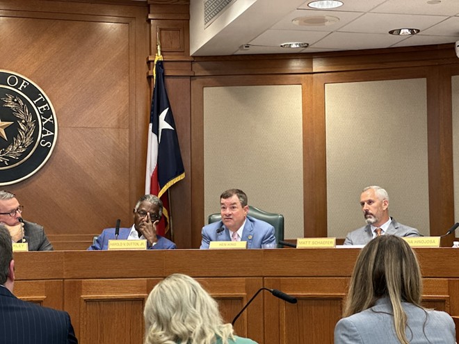 Texas state Rep. Ken King (second from right) expresses concerns that school vouchers won't benefit rural students during Monday's House Committee on Public Education hearing. - Michael Karlis