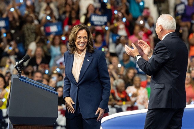 Vice President Kamala Harris speaks at the Philadelphia rally where she introduced her running mate, Gov. Tim Walz of Minnesota. - Shutterstock / lev radin