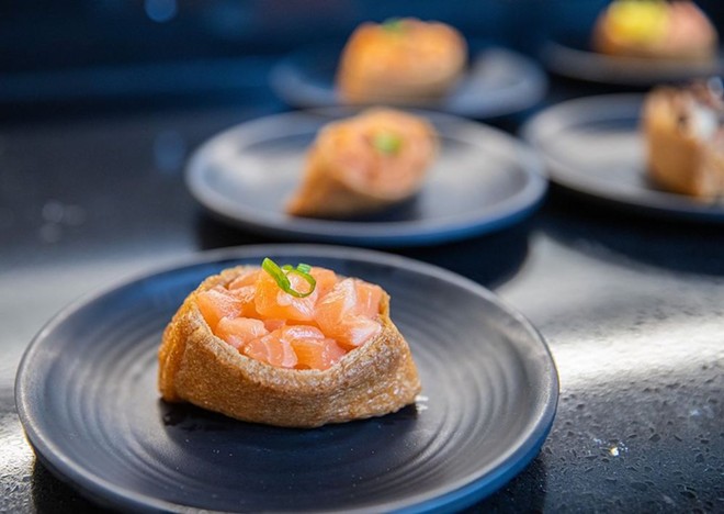 Wild Goji's owners posted this image of salmon inari sushi in an announcement about the restaurant's reopening. - Instagram / wildgoji_sat