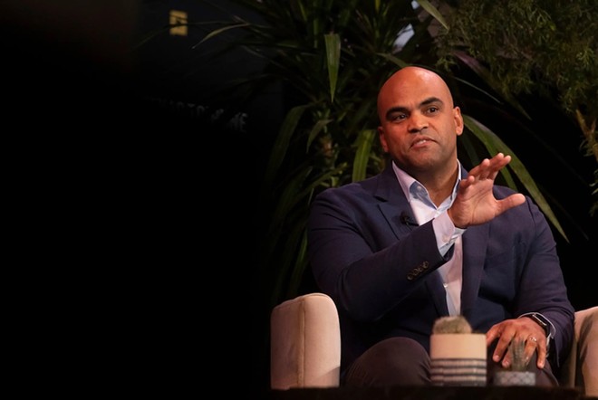 U.S. Rep. Colin Allred, D-Dallas, speaks about his U.S. Senate race against incumbent Ted Cruz with Tim Miller, writer at The Bulwark, at The Texas Tribune Festival in Austin on Sept. 7, 2024. Credit: - Texas Tribune / Lorianne Willett