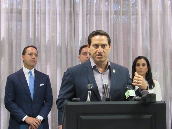 State Rep. Trey Martinez Fischer speaks during a news conference in San Antonio. - Rhyma Casttillo