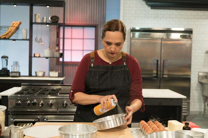 Susana Mijares' first challenge on the show was to bake a three-tiered wedding cake for 50 people. - FOOD NETWORK