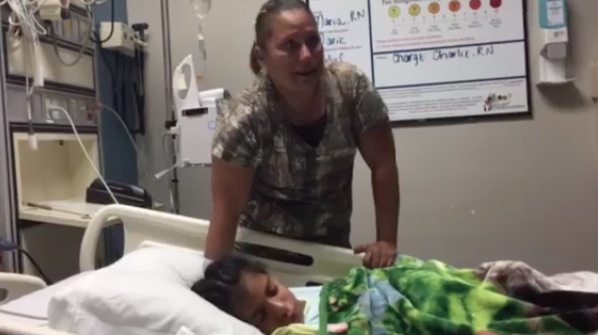 Aurora Cantu with Rosa Maria after the girl's surgery. - FACEBOOK VIDEO SCREENSHOT VIA EL SHOW DE PIOLIN