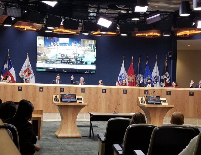 Members of Austin City Council vote Friday morning. - TWITTER VIA @GREGCASAR