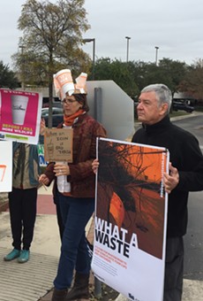 Protesters assemble in front of Whataburger's corporate offices in North Central San Antonio.