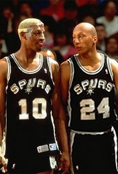 Dennis Rodman on the court with Lloyd Daniels during the 1993-94 season.