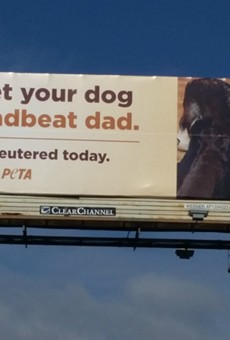PETA placed this billboard on Loop 410 near Starcrest.