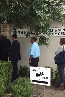 Voters waiting in line to cast their ballots at Lion's Field in San Antonio.