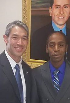 Pharaoh Clark (right) met with San Antonio Mayor Ron Nirenberg this summer to advocate for reforms to SAPD.