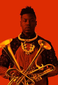 With two of his self-designed horns, "outtakes" on the trumpet.