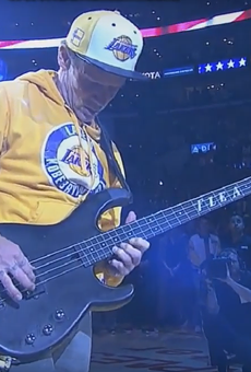 Flea performing the national anthem.