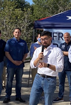 Democrat Frank Ramirez speaks Sunday at his campaign headquarters.