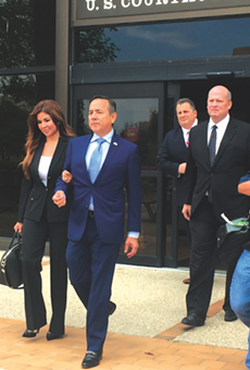 Senator Carlos Uresti walking out of the federal courthouse on May 17, 2017.