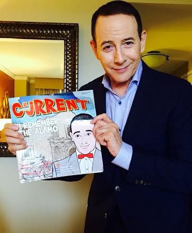 Paul Reubens (AKA Pee-wee Herman) at the 2016 South by Southwest Film Festival holding a copy of the August 5-11, 2015 issue of the San Antonio Current, which was dedicated to the 30th - Anniversary of Pee-wee’s Big Adventure. Reubens was in Austin for the premiere of his new film Pee-wee’s Big Holiday.