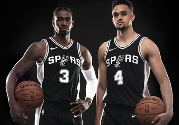Brandon Paul and Derrick White in Spurs Icon Edition - SPURS SPORTS & ENTERTAINMENT; PHOTO BY JUSTIN MORIN