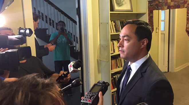 U.S. Rep. Joaquin Castro speaks to the press in San Antonio on Tuesday.
