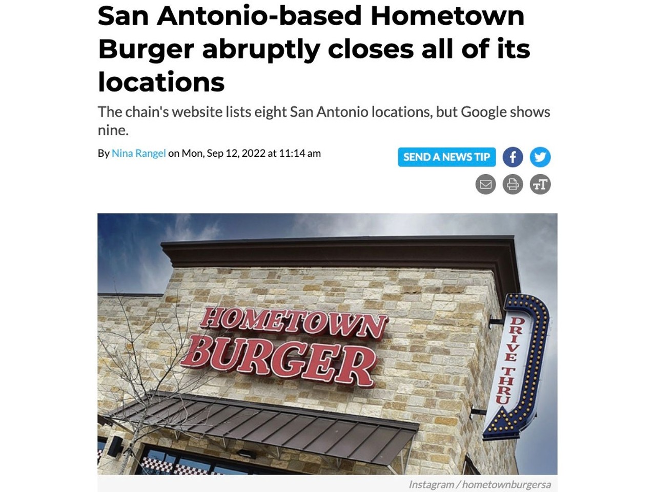 15. San Antonio-based Hometown Burger abruptly closes all of its locations