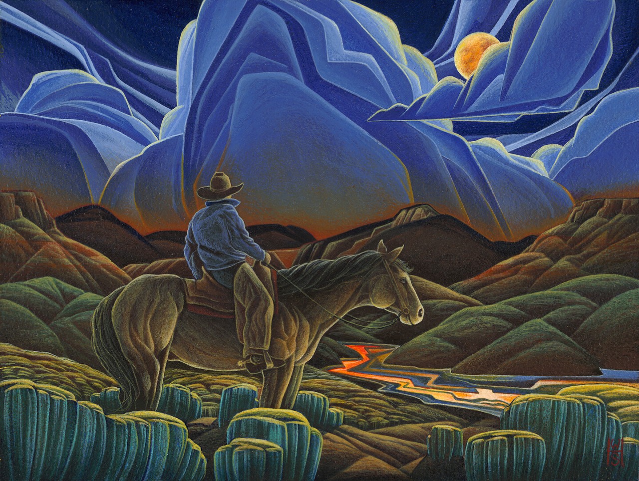 William Haskell, Night Ride, Acrylic on panel, 9 x 12 in.
