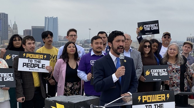 U.S. Rep. Greg Casar speaks during Thursday's news conference promoting a bill to connect Texas' power grid with the rest of the nation.